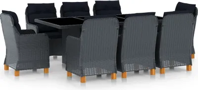 Produktbild von "2026 Promotion" 9-tlg. Garten-Essgruppe - mit Tisch und Stühlen - mit Auflagen Poly Rattan Dunkelgrau - Gartenmöbelset CC3513