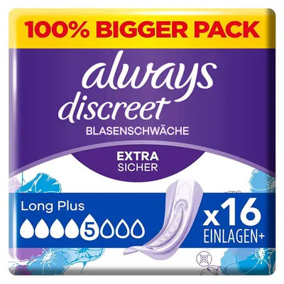 Obrázek produktu pro Always Discreet Long Plus Big Pack Silná ochrana sotva znatelná 16 ks