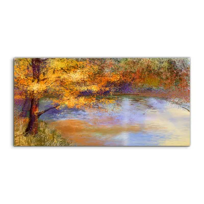 Produktbild von Coloray Glasbild 140x70  Wandbild Glasbilder Malerei Landschaft bunte Herbst Bäume