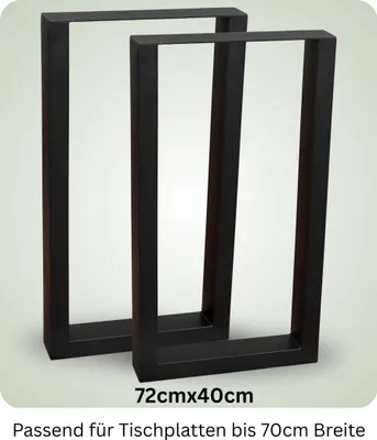 Produktbild von Tischbeine Metall 40x72cm Schwarz – DIY Tischgestell 2er Set inkl. Schrauben