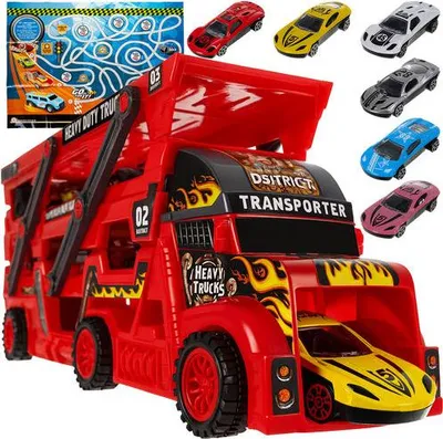 Produktbild von Spielzeug-LKW-Set mit 6 Autos und Abschussvorrichtung