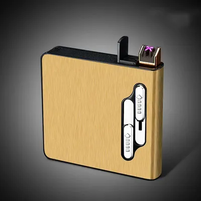 Immagine prodotto di Portasigarette con accendino al plasma | portasigarette in metallo | distributore di sigarette | ottimo come regalo | colore oro