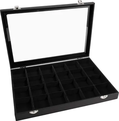 Produktbild von Sinoba Schmucklade Schmuckkasten Schaukasten Schmuckdisplay mit Glasdeckel (24 Fächer)