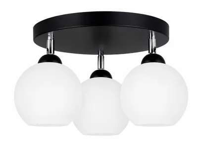 Productafbeelding van Moderne plafondlamp met 3 lampen, zwart, met witte glazen kapjes – Plafondlamp E27, gemaakt van metaal en opaalglas (N-KDE-EG3), AI-gegenereerde afbeelding