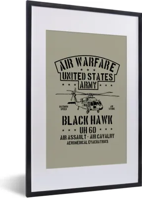 Produktbild von MuchoWow® MuchoWow® Gerahmtes Poster Mancave - Hubschrauber - Armee - Altmodisch 40x60 cm - Poster mit zchwarzem Bilderrahmen - Poster in Rahmen