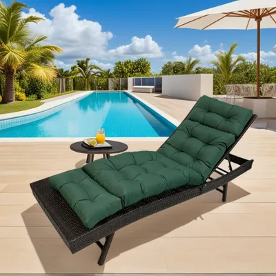 Image de (vert foncé) Coussin pour chaise longue 180x50x10cm, Coussin pour chaise longue de jardin étanche, Coussin pour chaise longue d'extérieur avec bandes de fixation, Coussin pour chaise de pont, Coussins pour chaises longues