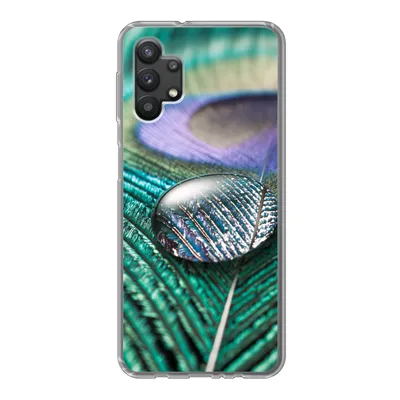 Produktbild von MuchoWow® Handyhülle Schutzhülle Hülle für Samsung Galaxy A32 5G Nahaufnahme eines Wassertropfens auf einer Pfauenfeder Silikon Softcase Handy Hülle - Softcase