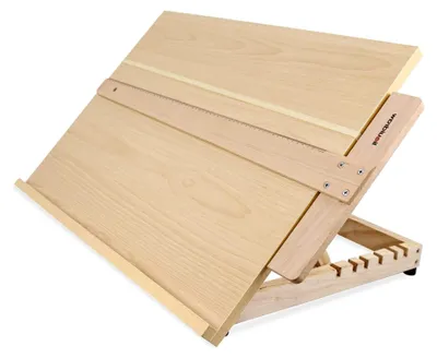 Produktbild von A2 Künstler-Zeichenbrett, 6 Winkel, verstellbar, Massivholz, Kunst-Skizzierbrett mit 60 cm T-quadratischem Lineal, tragbar, Tischstaffelei zum Zeichnen, 64,8 x 47 cm