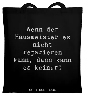 Produktbild von Mr. & Mrs. Panda Schultasche Spruch Hausmeister Hilfe - Schwarz - Geschenk, Jutebeutel, Tote Bag, Uni Tasche, Laptoptasche, Berufspassion, Einkaufstasche, Gartenpflege