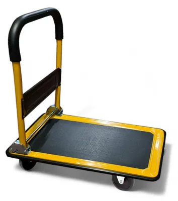 Image de Chariot à plate-forme avec structure en fer, capacité de 100 kg, roues en caoutchouc plein et guidon pliable