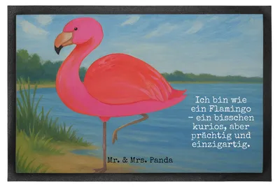 Produktbild von Mr. & Mrs. Panda Eingangsmatte Flamingo Classic Design 50 x 75 cm - Weiß - Geschenk, Bodenvorleger, Sauberlaufmatte, Stolz, Schmutzfangmatte, fußmatte, Prächtig, Rosa