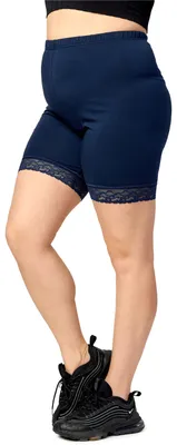 Image de Merry Style - Leggings courts pour femmes grandes tailles avec dentelle en coton MS10-459 (bleu marine, 4XL)