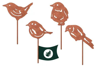 Produktbild von Gartendekoration mit rostigem Vogel – Gartenstecker mit rostigem Vogelmotiv – Gartendekorationsset mit Vogel und Rostpatina – Blumenstecker – Stabile Gartenstecker – Rostige Dekoration für Garten, Balkon und Terrasse