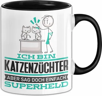 Produktbild von Katzenzüchter Geschenk Tasse Ich Bin Katzenzüchter Aber Sag Doch Einfach Superheld Lustige Geschenkdiee für Katzenzüchter Kaffee-Becher (Schwarz)