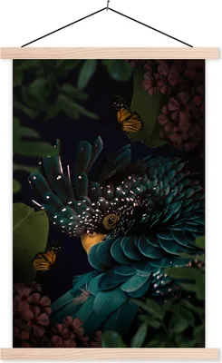 Produktbild von MuchoWow® Textilposter Kakadu - Vogel - Dschungel 120x180 cm mit holzfarbenen Rahmen - Textil-Plakat