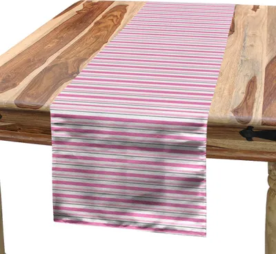 Produktbild von ABAKUHAUS Geometrisch Tischläufer, Rosa tonte und graue Linien auf weißem Hintergrund-gestreiftem Muster-modernem Design, 40 x 180 cm, Weiß Grau Rosa
