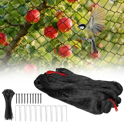 Produktbild von Vogelschutznetz 7.5 x 15 m, Engmaschig Vogelnetze 5 x 5 cm mit Maschenweite, Taubennetz Teichnetz Pflanzennetz Gartennetz für Balkon Garten Obstbäume, Feinmaschig Schwarz UV Beständig