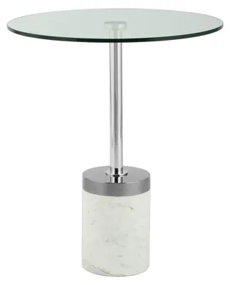 Productafbeelding van Padiro ronde bijzettafel - Ø 46 x 53 cm - Zilverkleurig / Wit - Modern Art deco Glamour - Glas, Roestvrij staal - binnen/buiten