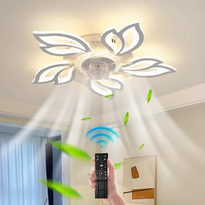 Imagen del producto de Ventilador de techo con luz, ventilador de techo con 6 velocidades, 3 colores, con control remoto iluminado, ventilador de techo empotrado, diseño moderno