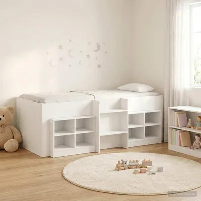 Zdjęcie produktu dla Maison Exclusive - Konstrukcja łóżka typu loft z szafą, 3 sztuki, biały materiał drewnopochodny