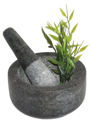 Produktbild von Steinmörser mit Stößel S Ø 13 cm Höhe 7 cm, Stein, grau Nr. 002
