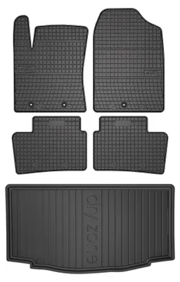 Image de Tapis en caoutchouc + bac de coffre pour Hyundai i10 II 2013-2019 (hayon, plancher fixe) – 5 pièces, noirs, sur mesure