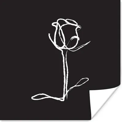 Produktbild von MuchoWow® Poster Rose - Strichzeichnung - Schwarz - Weiß 50x50 cm - Wohnzimmerdekoration