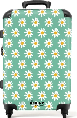 Produktbild von NoBoringSuitcases.com® Großer Koffer - Türkis mit Gänseblümchen - Kombinationsschloss TSA - Hartschalen Trolley 4 Rollen - 72 liter - Reisekoffer - 66 cmKoffer Mittelgroß 67x43x25 cm, 72L,