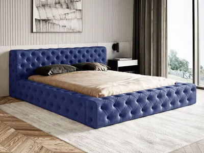 Obrázok produktu pre Čalúnená posteľ GRAINGOLD Glamour 140x200 cm Armani Bis - manželská posteľ Premium, zamatová látka, lamelový rám - posteľ so zásuvkou - modrá (Magic Velvet 2216)
