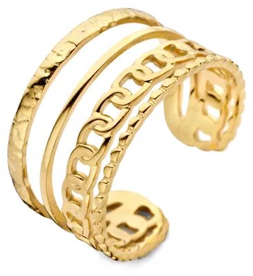 Produktbild von CO88 Collection – 8CR-10046-58 – Mehrschichtiger offener Ring aus Stahl – Damenring – Stahl – Größe 58 – Goldfarben