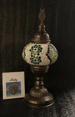 Obrázek produktu pro Ručně vyráběná turecká mozaiková lampa v zelené a bílé barvě – orientální stolní lampa, noční světlo, 100% jedinečná a bezpečná