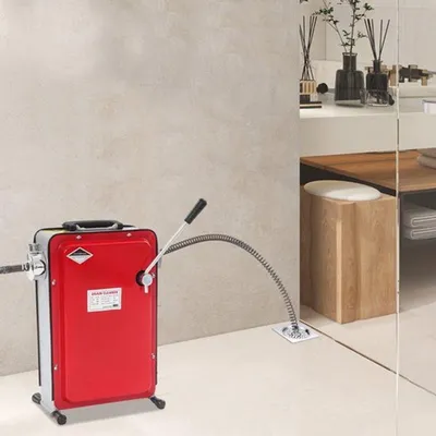Imagen del producto de Máquina eléctrica de limpieza de tuberías: 240 W de potencia, 30 metros de longitud de limpieza, color rojo y gris