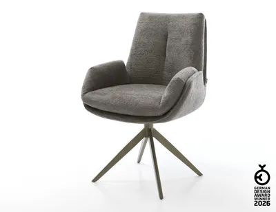 Produktbild von DELIFE Drehstuhl Clea-Flex Bouclé Soft Schlamm Kreuzgestell breit Effektfinish Titan 360° drehbar Wippfunktion