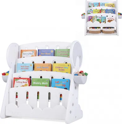 Immagine prodotto di COSTWAY Libreria per bambini a 4 ripiani, scaffale per bambini 2 in 1 con 2 contenitori e ripiano reversibile, libreria per bambini, scaffale per giocattoli Montessori