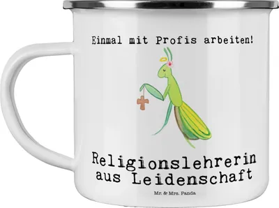 Produktbild von Mr. & Mrs. Panda Pott Religionslehrerin Leidenschaft - Weiß - Geschenk, Grundschule, Witzig, Lustig, Emaille Tasse, Spruch, Teetasse, Becher, Haferl