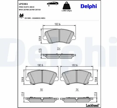 Produktbild von DELPHI Bremsbeläge Satz Vorne Bremsklötze für HYUNDAI i30 Schrägheck (PDE, PD, PDEN) LP3361