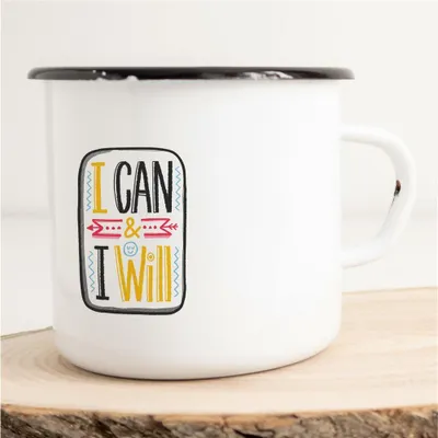 Produktbild von Huuraa Emaille Tasse I can and i will Geschenk Kaffeebecher Vintage 300ml I can and i will Präsent