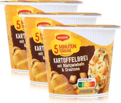 Produktbild von Maggi 5 Minuten Terrine Kartoffelbrei mit Röstzwiebel & Croutons 56g (3er Pack)
