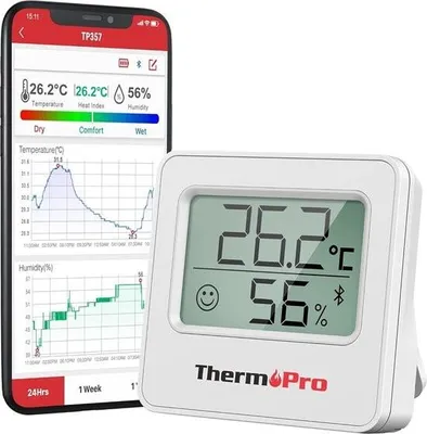 Produktbild von TP357 Thermometer mit App – Bluetooth 80 m – Raumthermometer – Hygrometer mit Smiley-Anzeige und Grafik – Weiß