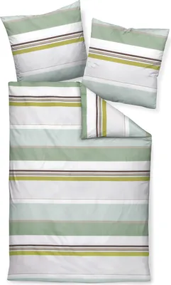 Produktbild von Traumschloss Premium Flanell Bettwäsche -  gestreift in verschiedenen Grüntönen 155 x 220 cm gestreift in verschiedenen Grüntönen