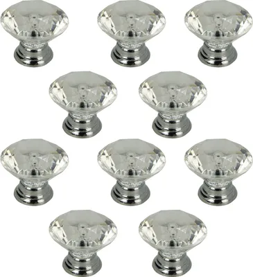 Image de lot de 10 boutons de meubles élégants Aurora en argent - Poignées design rondes et glamour pour tiroirs et meubles avec finition brillante et montage facile.