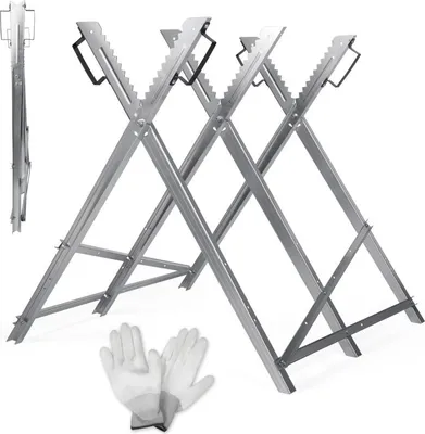 Produktbild von Jayseuw Sägebock mit 3 Haltern und Zahnung zusammenklappbarer bis 150 kg 79.5x82x80 cm Silber