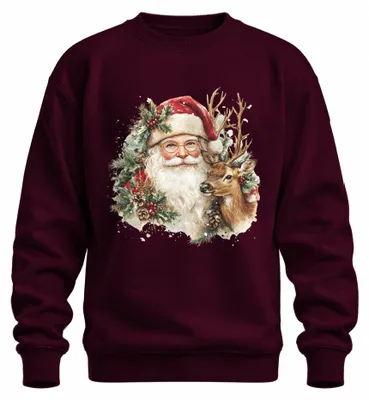 Produktbild von Weihnachtsmann Rentier Santa Claus Weihnachten Nikolaus Sweatshirt Pullover, Burgundy, 3XL