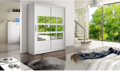 Obrázek produktu pro Vysoká šatní skříň 150 cm se zrcadlem ELADIO 7 - bílá