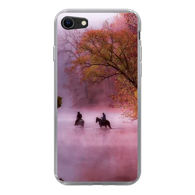Produktbild von MuchoWow® Handyhülle Schutzhülle Hülle für iPhone SE 2020 Pferde - Nebel - Wald Silikon Softcase Handy Hülle - Kartenbesitzer
