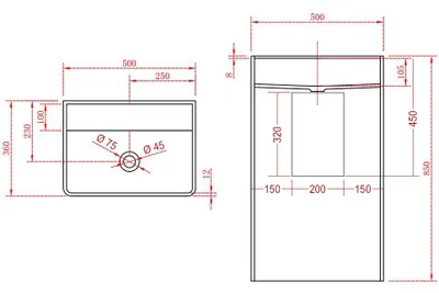Produktbild von Standwaschbecken TWZ26 - Mineralguss - 50 x 36 x 85 cm, Farbe:Weiß matt