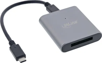 Produktbild von InLine Card Reader USB 3.2 Gen.2 USB-C oder USB-A, für CFexpress Typ-B Karten, CFexpress, Aluminium, Schwarz, 10000 Mbit/s, Aluminium, USB 3.2 Gen 1 (3.1 Gen 1) Type-C, 57 mm