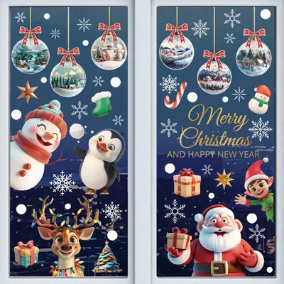 Image de Décorations de Noël pour fenêtres : 9 feuilles en PVC auto-adhésif, décorations d'hiver, motifs de bonhommes de neige
