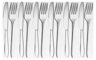 Produktbild von 12-teiliges Edelstahl Besteckset für 6 Personen, Messer und Gabel, Spülmaschinenfest und Spiegelpoliert