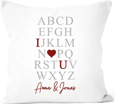 Produktbild von Kissen-Bezug I Love You Herz personalisiert mit Namen Alphabet Buchstaben Geschenk Liebe SpecialMe® weiß 40cm x 40cm
